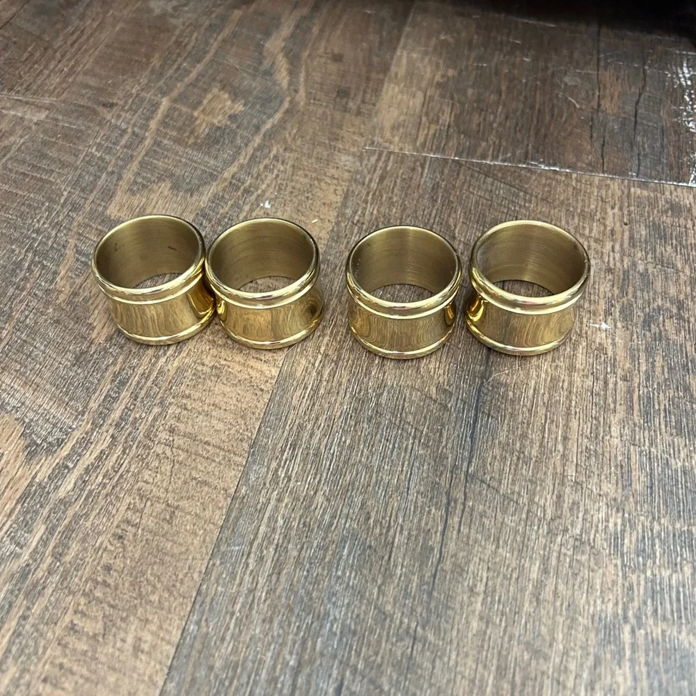 Vintage Polished Brass Napkin Rings Set of 4 Gold Spool Style Table Decor MCM